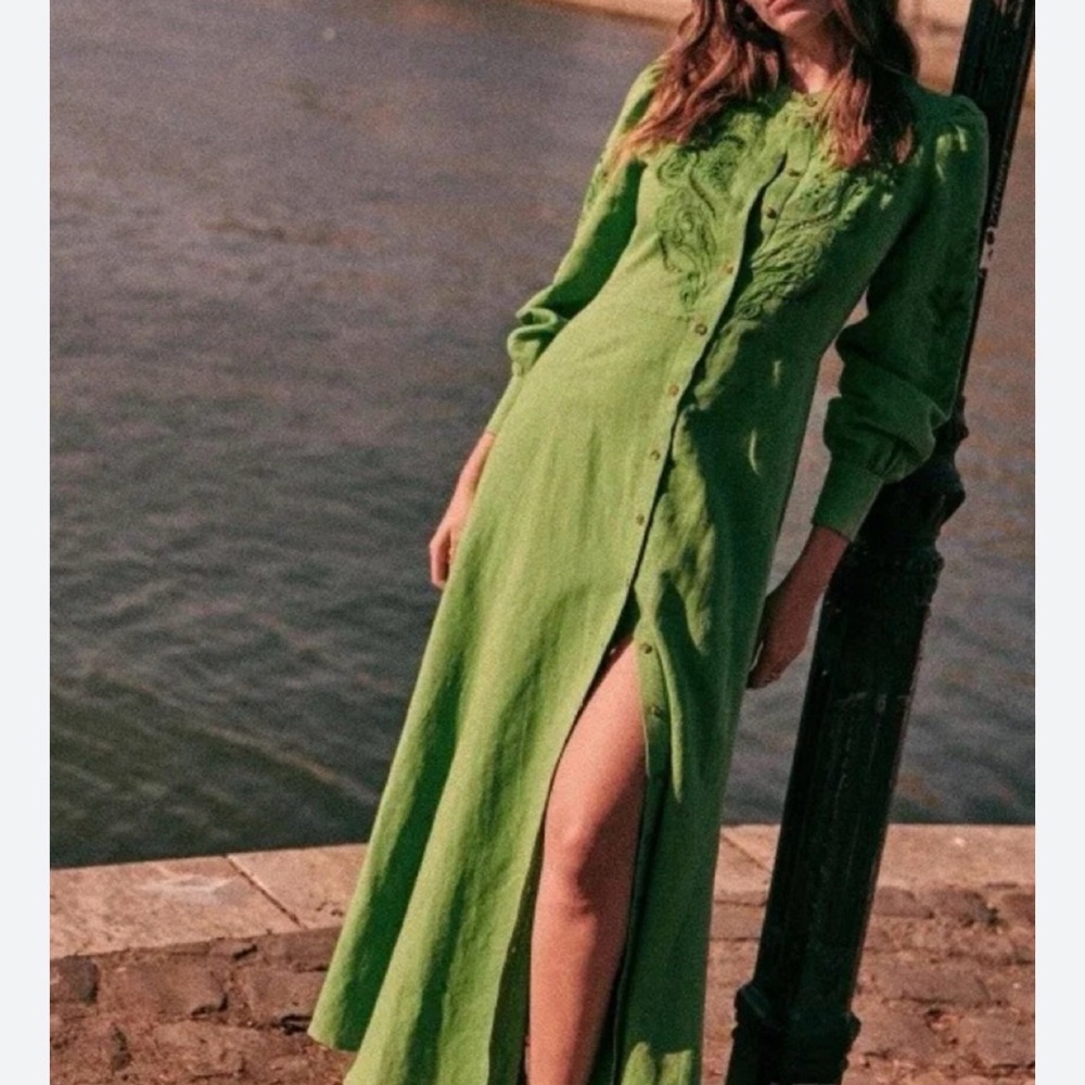 Sézane Selma dress,  Green Button-Front Maxi Dress